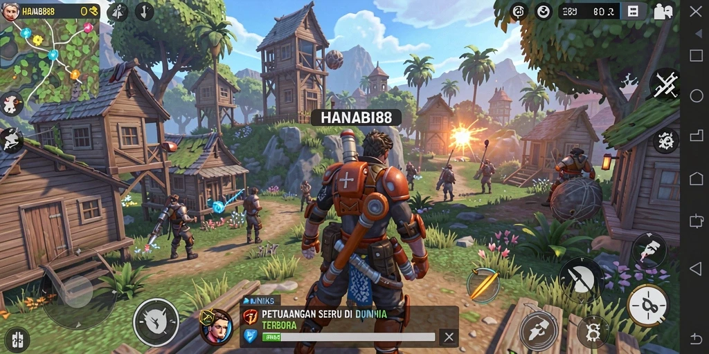 Screenshot gameplay HANABI88 dengan pemandangan luas dan aktivitas menarik.