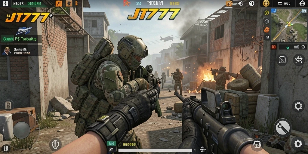Tampilan gameplay seru JT777 menunjukkan aksi tembak-menembak yang mendebarkan.