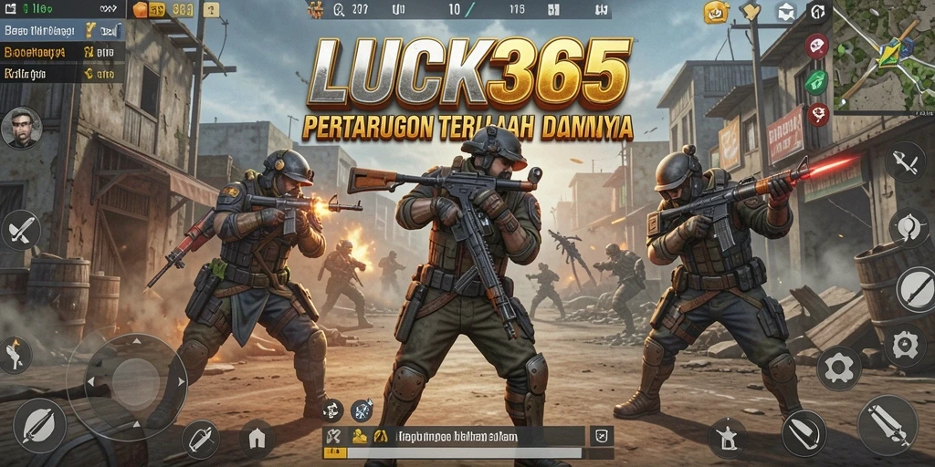 Screenshot menunjukkan aksi seru dalam <strong>LUCK365</strong> di medan perang Battle Royale.