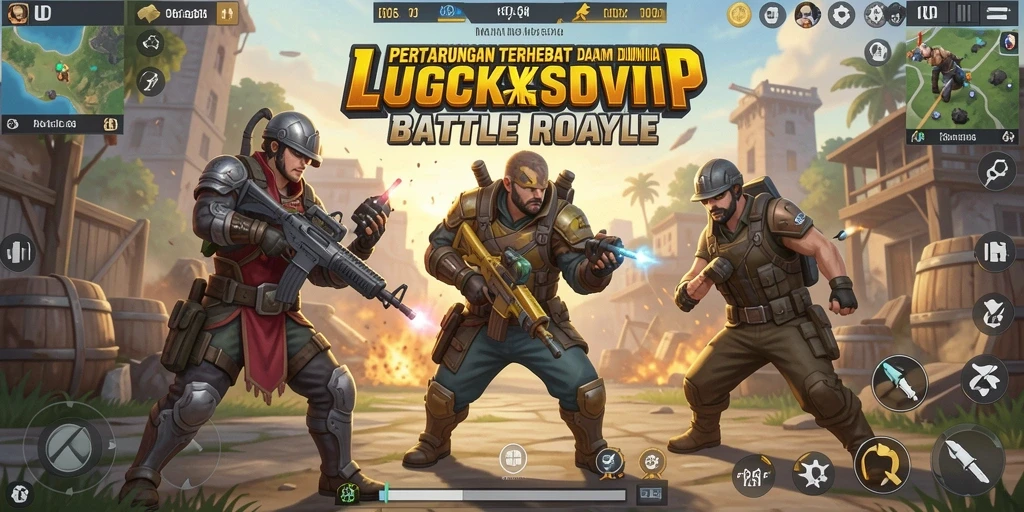 Screenshot gameplay LUCKSVIP menampilkan aksi Battle Royale yang mendebarkan.