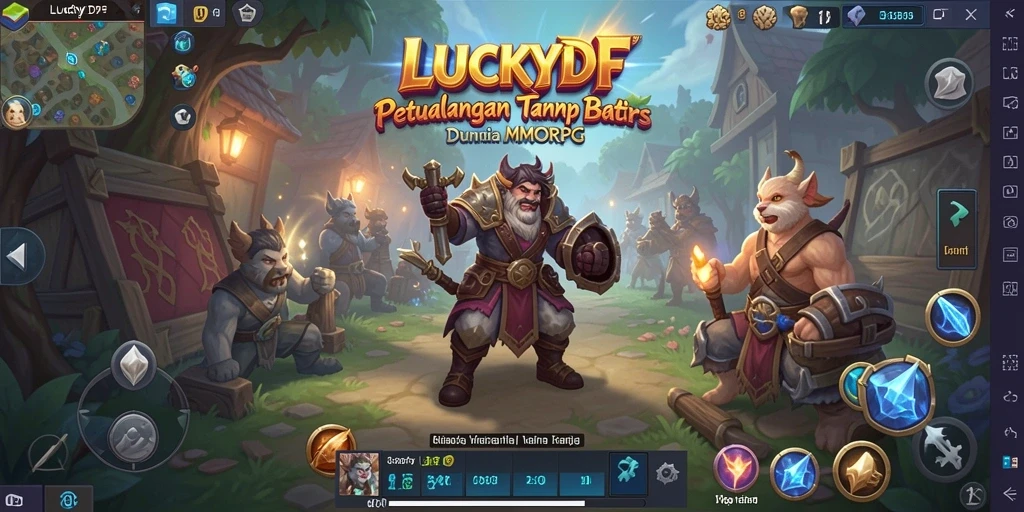 Tangkapan layar utama LUCKYDF menunjukkan aksi epik dalam gameplay MMORPG.