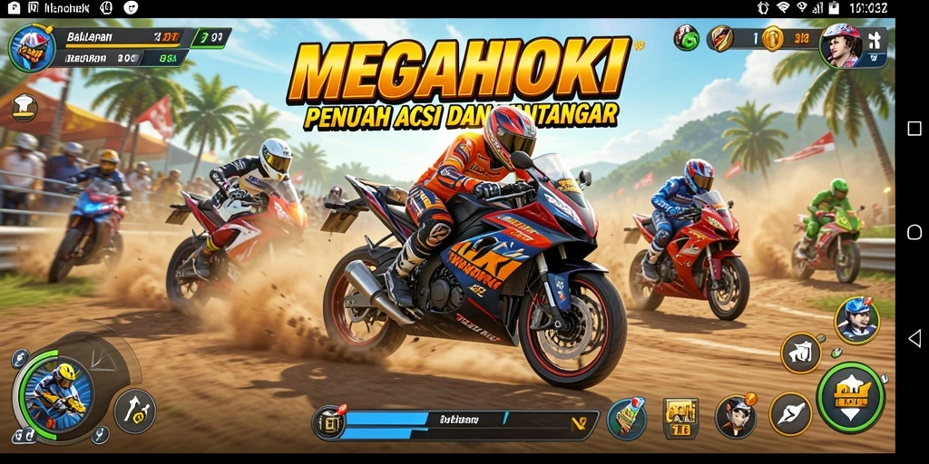 Gameplay balapan motor yang seru dan menegangkan di MEGAHOKI.