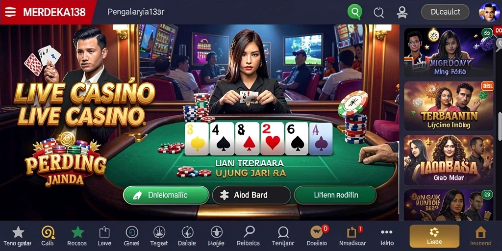 Screenshot gameplay MERDEKA138 dengan dealer langsung dan permainan seru.