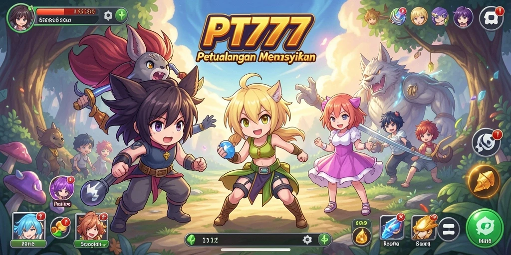 Tampilan gameplay PT777 yang penuh aksi dan karakter anime.