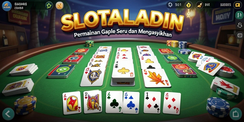 Tampilan seru gameplay Gaple di SLOTALADIN yang menggembirakan.